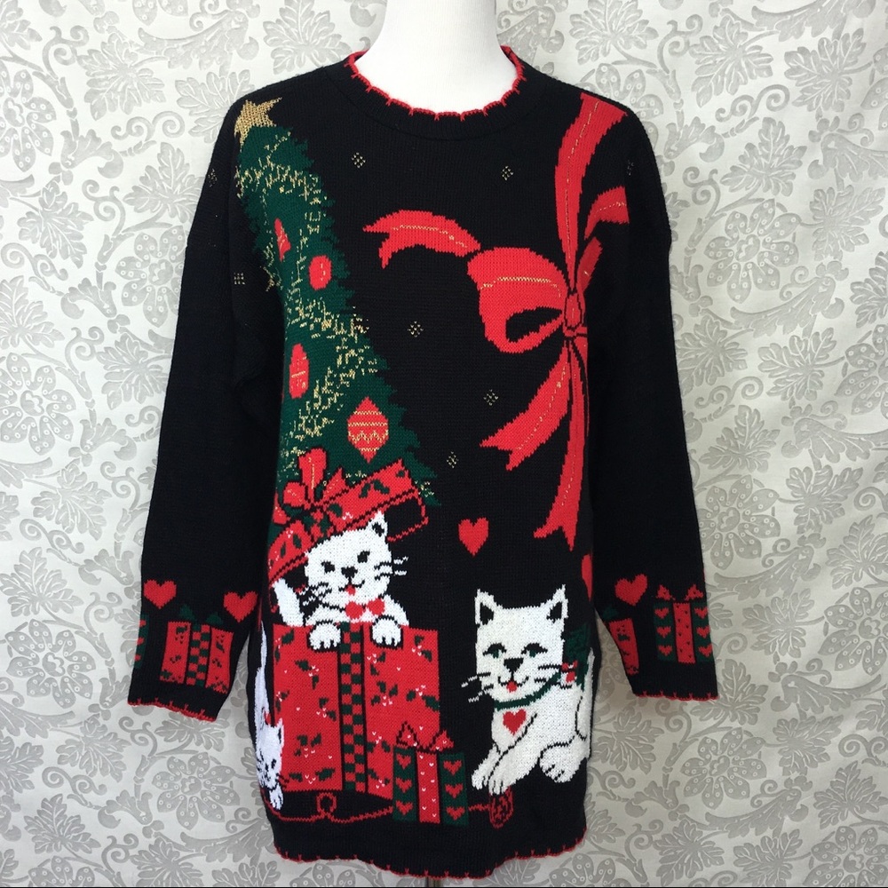 Adorable Ugly Cat Christmas Sweater Holiday Party